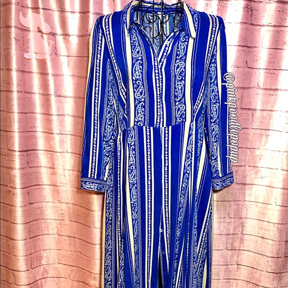 Free People Blue & Ivory Striped Maxi Shirt Dress - Picture 4 of 9